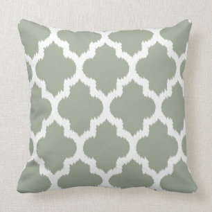 White & Sage Green Quatrefoil Pattern Reversible Throw Pillow