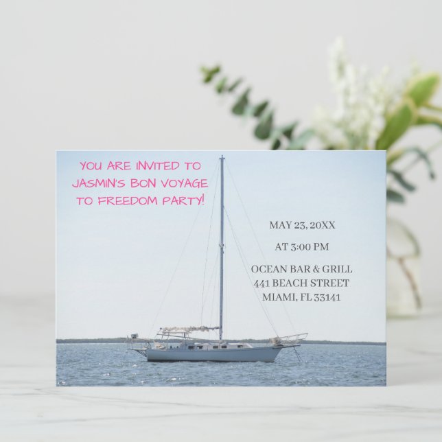 White Sailboat on Ocean Funny Bachelorette Boat  Invitation (Standing Front)