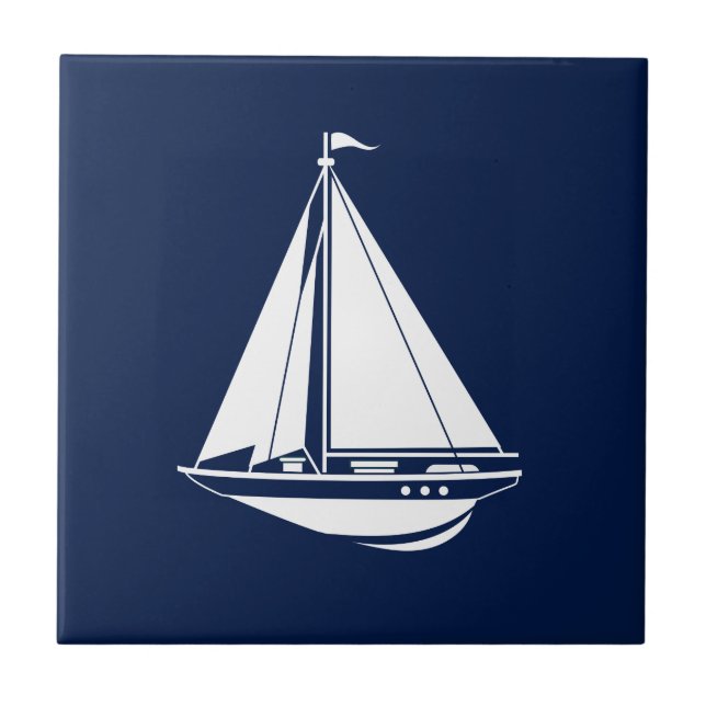 White sailing boat on blue sea tile (Front)