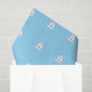 White Sailing Boats on Blue Background Tissue Paper