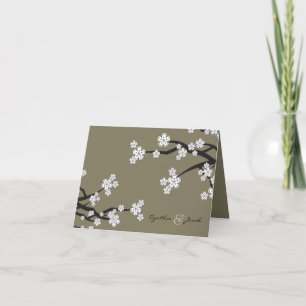 White Sakura Cherry Blossoms Wedding Thank You Card
