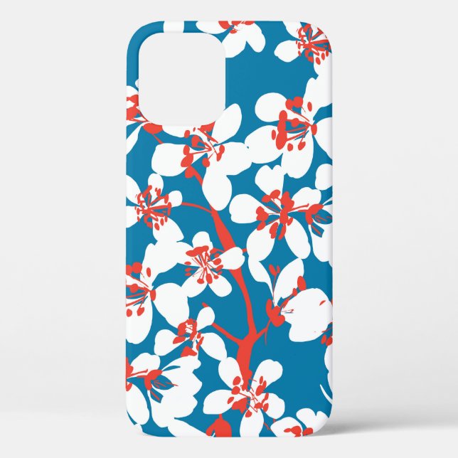 White sakura, classic blue background pattern. Case-Mate iPhone case (Back)