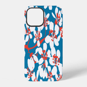White sakura, classic blue background pattern. iPhone 12 case
