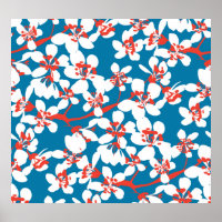 White sakura, classic blue background pattern.
