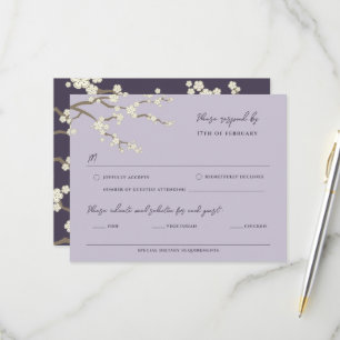 White Sakura Zen Cherry Blossoms Asian Wedding RSVP Card