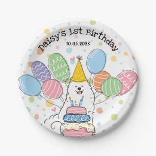 White Samoyed Dog Birthday Party Paper Plates