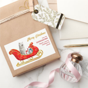 White Samoyed Dog Christmas Sleigh Sticker