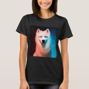 White Samoyed dog portrait - neon light #27 T-Shirt