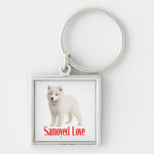 White Samoyed Puppy Dog Love Keychain