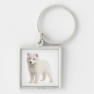 White Samoyed Puppy Dog Love Keychain