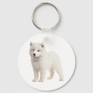 White Samoyed Puppy Dog Love Keychain