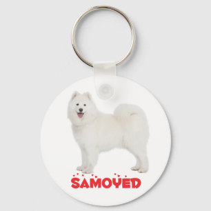 White Samoyed Puppy Dog Love Keychain