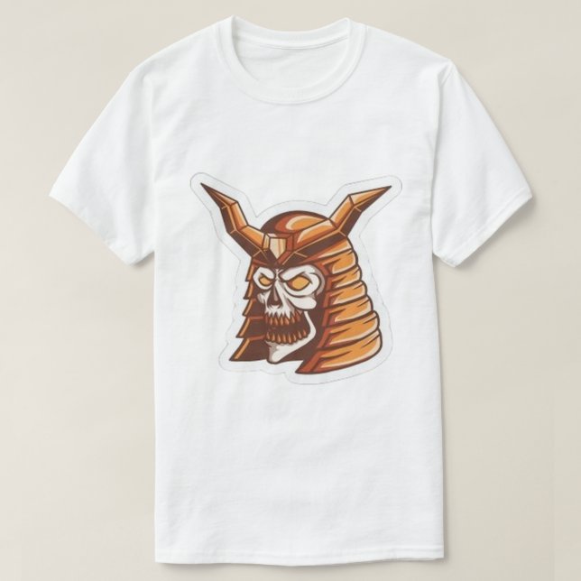 White Samurai Skull Graphic T-Shirt (Design Front)