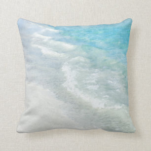 White Sand Beach Watercolor - Teal Aqua Turquoise Throw Pillow