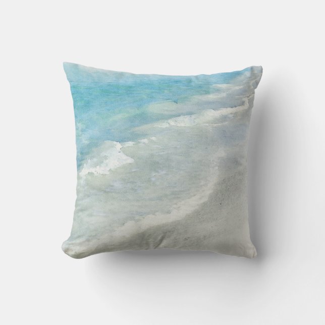 White Sand Beach Watercolor - Teal Aqua Turquoise Throw Pillow (Front)
