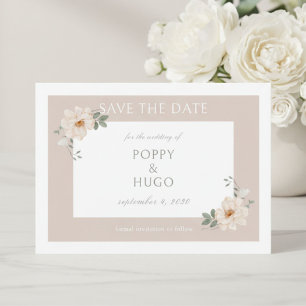 White & Sand Chic Floral Wedding Save the Date