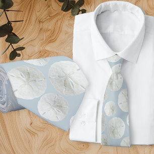 White Sand Dollar Patterned Tie Grey Blue