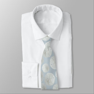 White Sand Dollar Patterned Tie Grey Blue