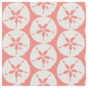 White Sand Dollar Seashells on Coral Pink Fabric