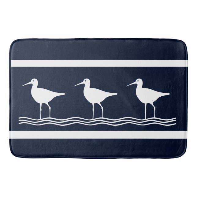 White Sand Pipers  soft navy Bath Mat (Front)