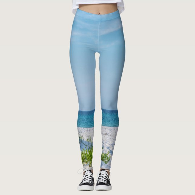 White Sandy Beach Florida Coastline Leggings (Front)