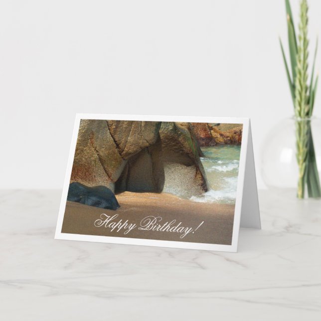 White Sandy Beach; Happy Birthday Card (Front)