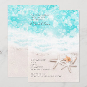White Sandy Beach Starfish Blue Ocean Invitation