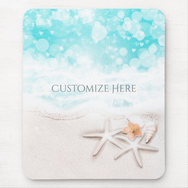 White Sandy Beach Starfish Blue Ocean Tropical Mouse Pad (Front)