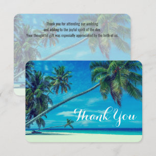 White Sandy Beach with Palm Trees Wedding Thanks Invitation