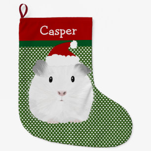 White Santa Guinea Pig Personalized Large Christmas Stocking