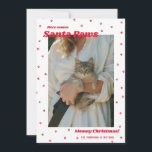 White Santa Paws Meowy Christmas Cat Photo Card<br><div class="desc">This holiday photo card features a photo of your cat surrounded by a border of red paw prints and red stars on a white background with a punny Christmas greeting reading "Here comes Santa Paws" and "Meowy Christmas!". This Christmas photo card is perfect for the pet owner or animal lover....</div>