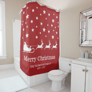 White Santa Sleigh And Merry Christmas Text On Red
