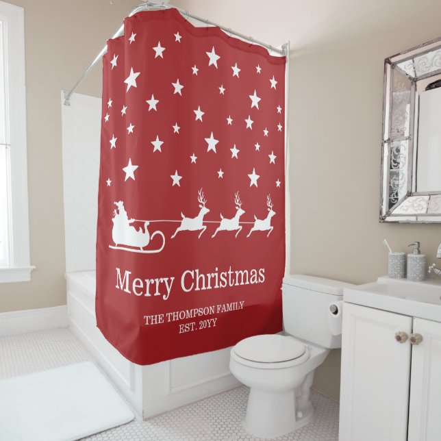 White Santa Sleigh And Merry Christmas Text On Red (In Situ)