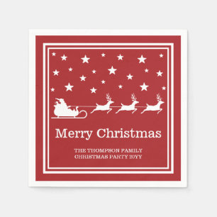 White Santa Sleigh And Merry Christmas Text On Red Napkin