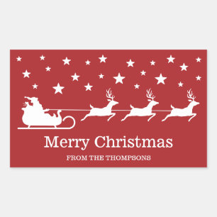 White Santa Sleigh And Merry Christmas Text On Red Sticker