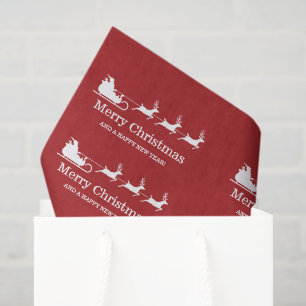 White Santa Sleigh And Merry Christmas Text On Red Tissue Paper