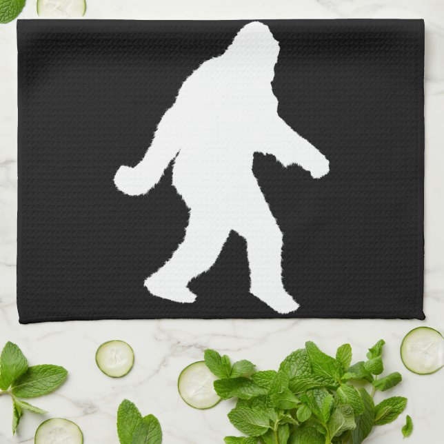 White Sasquatch Silhouette For Dark Backgrounds Kitchen Towel (Folded)