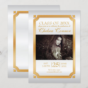White Satin and Gold Graduate Invitation