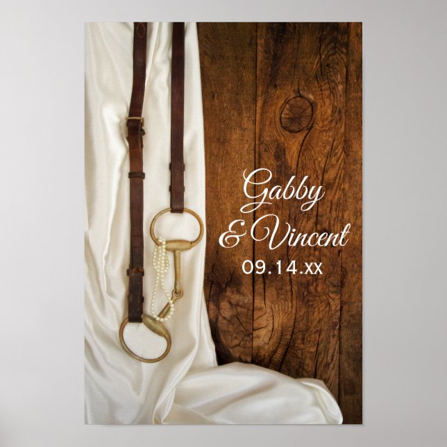 White Satin and Horse Bit Country Wedding Poster (Front)