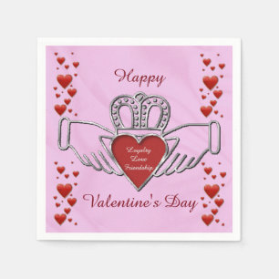 White Satin Claddagh Symbol Pink Valentine Napkins