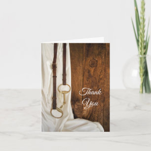 White Satin Horse Bit Western Wedding Thank You Card