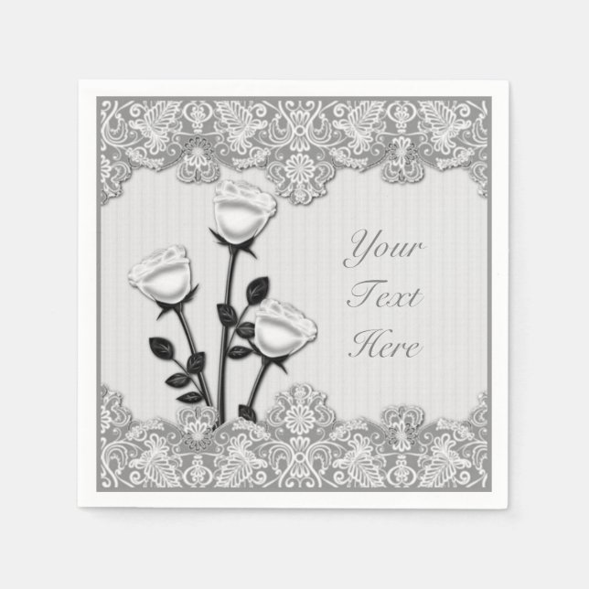 White Satin Roses and Lace Napkins (Front)