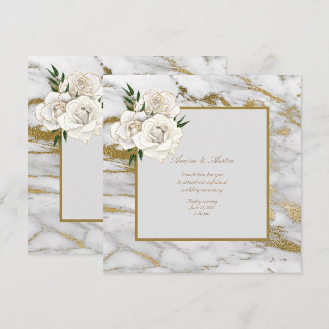  White Satin Roses Informal Wedding Invitation (Front/Back)