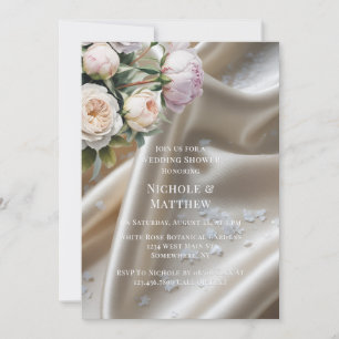 White Satin with Roses and Peony Wedding Shower Invitation