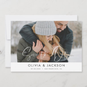White Save the Date Photo Simple Modern Script