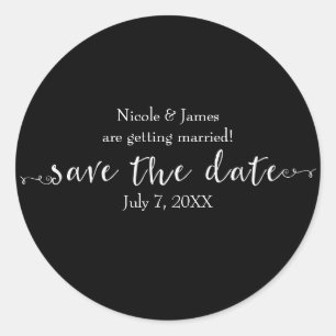 White Save the Date Script Custom Personalized Classic Round Sticker