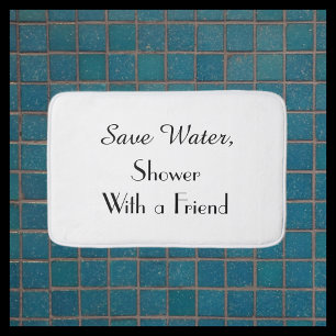 White Save Water Funny Plush Bath Mat