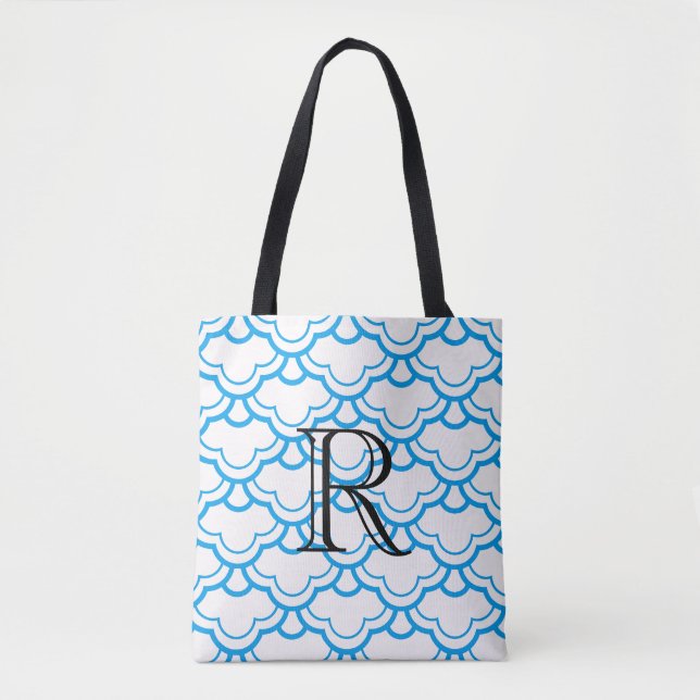 White Scallop Pattern Over Any Colour with Monogra Tote Bag (Front)