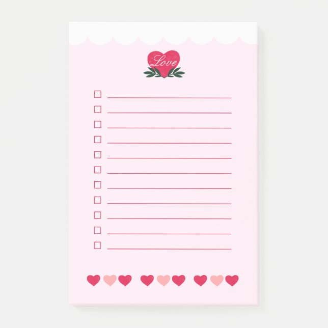 White Scallop Pink Hearts Love Valentines Day Post-it Notes (Front)