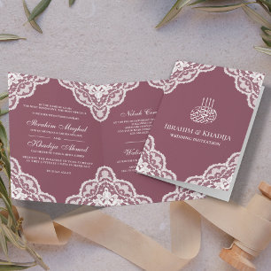 White Scalloped Lace Pink Muslim Wedding Photo Invitation